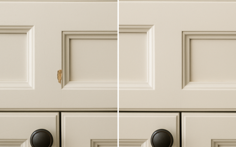 Chipped Cabinet Repaired to Original Condition